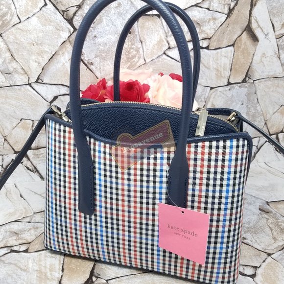Multi Margaux Blue Plaid Satchel Kate Spade Crossbody Checkered Authentic NWT - Picture 13 of 16